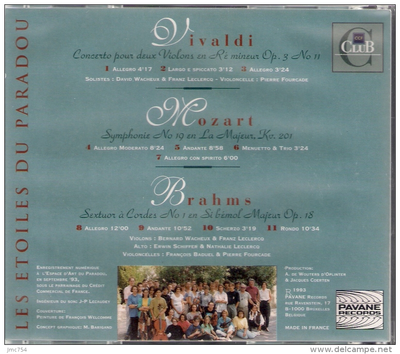 CD LES ETOILES DU PARADOU. VIVALDI. MOZART. BRAHMS. Parrainage Du CCF - Klassik