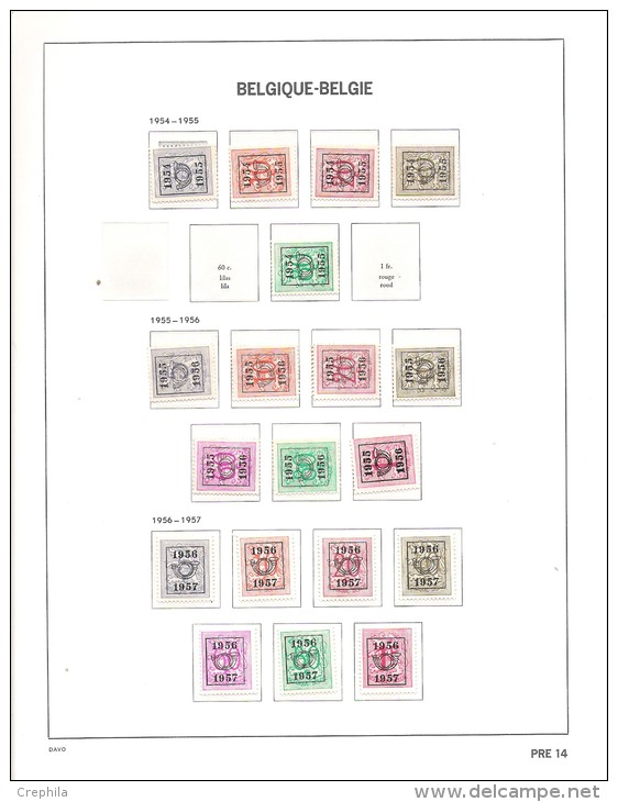 Belgique - Préoblitérés 1927/1986 - Sur Feuilles Davo - Neuf ** et Sans gomme (début)