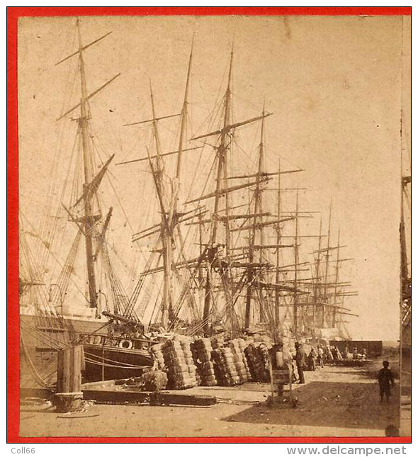 1870-80 Shipping Harbor Georgia USA Very Rare Genuine Photo-Stereo Entrance Jerome N Wilson Photographer Savannah GA - Anciennes (Av. 1900)