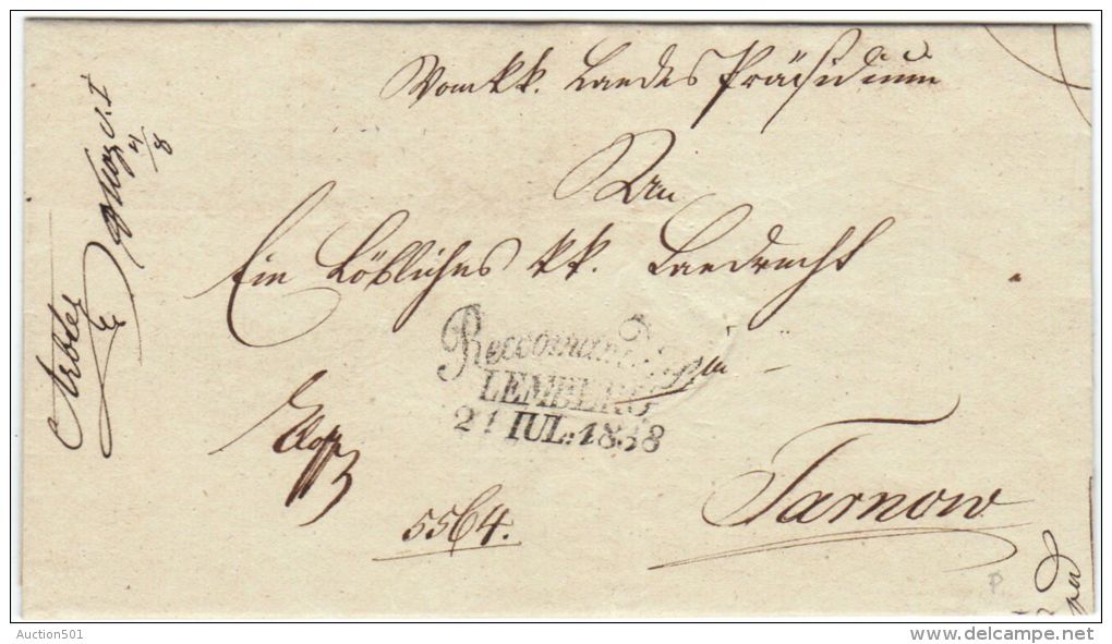 05048 RECOMMANDIRT LEMBERG 21 IUL 1838 Sur Lettre Ex-offo Vers Tarnow - Ukraine