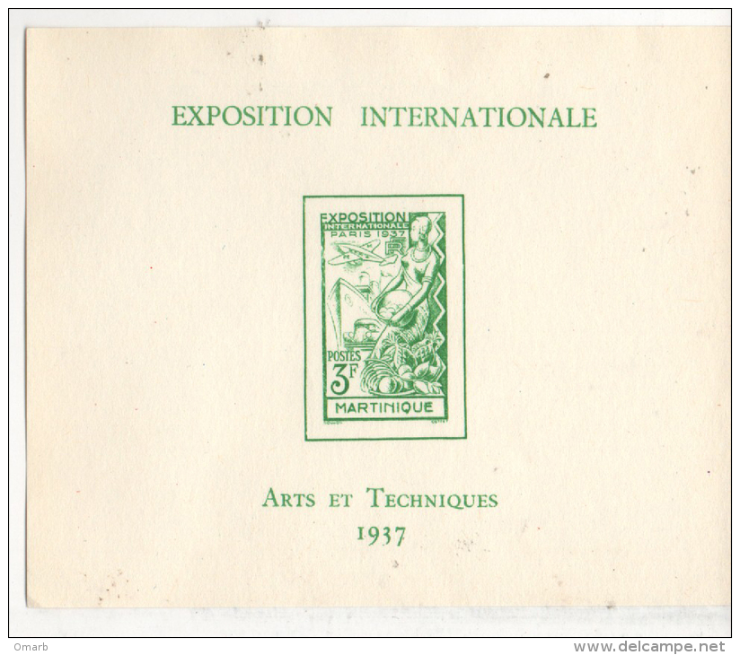 Fra434 Foglietto, Block, Feuillet Martinique, Expo Internationale Arts, Techniques Paris 1937 - 1937 Exposition Internationale De Paris
