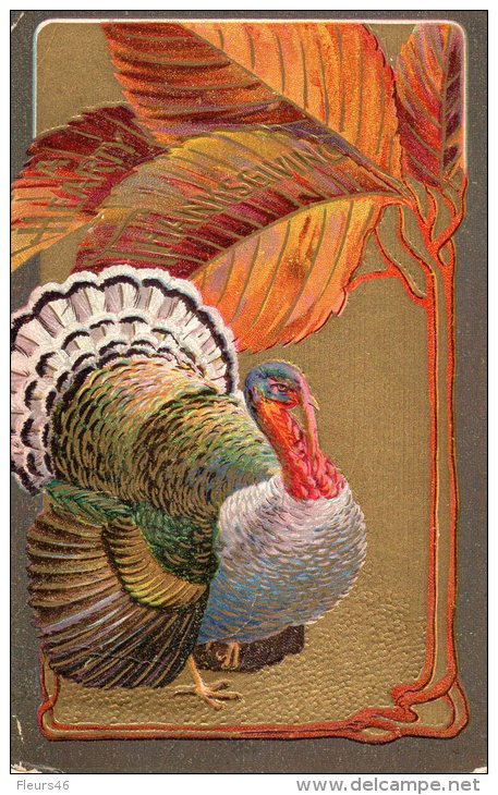 Lot De 2 Illustrée Gaufrées Une Dorée, Une Argentée : DINDES DE THANKSGIVING - Thanksgiving