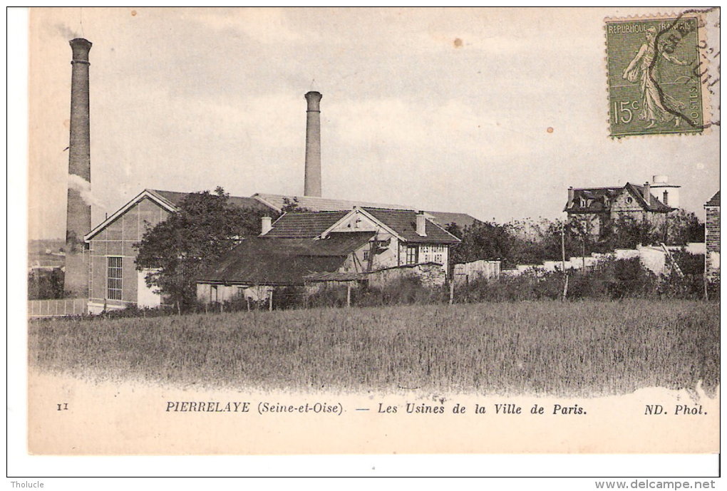 Pierrelaye-Val D'Oise-+/-1920-Les Usines De La Ville De Paris-Cheminées-Cachet Convoyeur Ambulant Creil à Paris St.Ouen - Pierrelaye