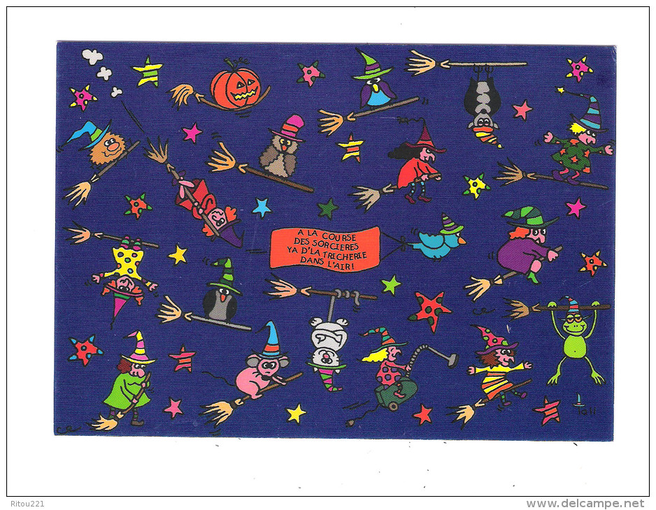 HALLOWEEN  "A La Courses Des Sorcières Tricherie " Citrouille Balai Souris Rat Hibou Chouette Grenouille Chauve-souris - Halloween