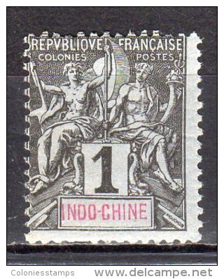 (SA0591) FRENCH INDO-CHINA, 1892 ("Tablet"-type, 1c., Black And Red On Lilac Blue). Mi # 3. Mint Hinged* Stamp - Ongebruikt