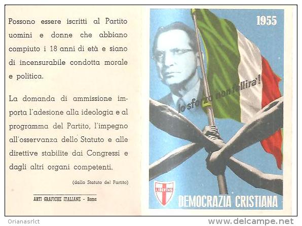 60269) Tessera Del Socio - Partito Democrazia Cristiana Del 1955 - Politieke Partijen & Verkiezingen