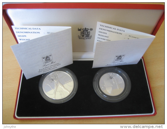 CYPRUS 1988 £1 AND 50 CENTS SEOUL KOREA OLYMPICS SILVER PROOF COIN IN RED CASE UNC - Chipre