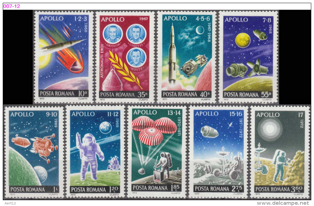 ROMANIA, 1972, Highlights Of US Apollo Space Program,  Set Of 9, MNH (**), LPMP 814 - USA