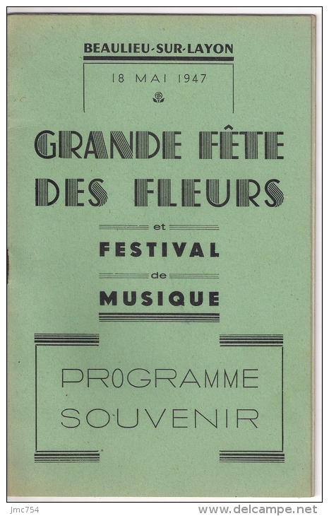 FESTIVAL DE MUSIQUE. BEAULIEU SUR LAYON (49)  1947 - Programmes