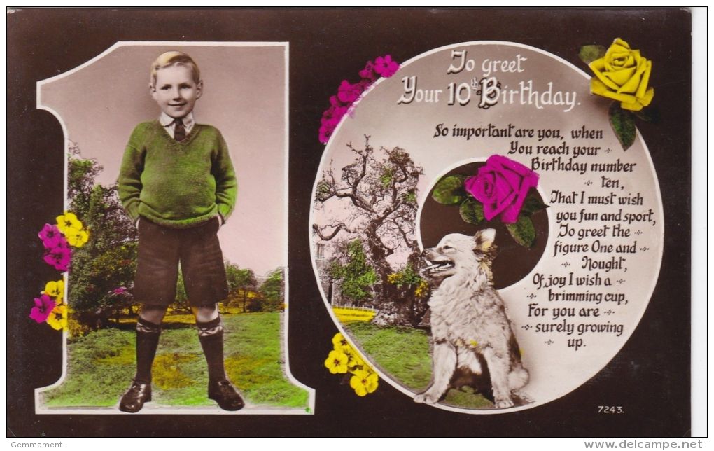 CHILDREN -  10TH BIRTHDAY CARD. BOY WITH DOG - Autres & Non Classés