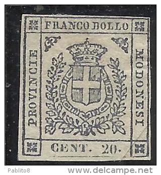 ANTICHI STATI ITALIANI ASI 1859 MODENA GOVERNO PROVVISORIO 20 CENT. NERO VIOLACEO MH CERTIFICATO CERTIFICATE - Modène