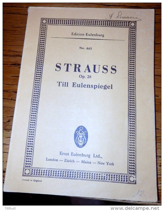 Richard STRAUSS - Till Eulenspiegel - Op 28 - Editions Eulenburg - S-U