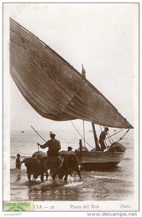 VALENCE VALENCIA  (Espagne) Pesca Del Bon Attelage De Boeufs Tirant Une Barque De Peche - Valencia