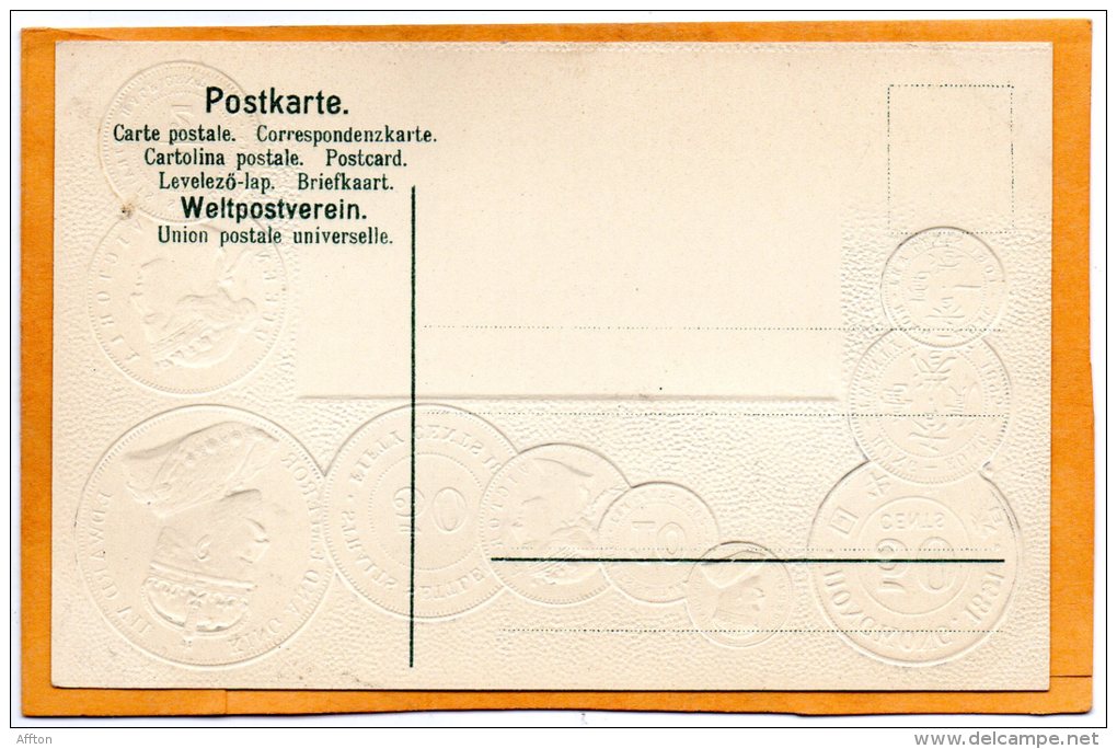 Hong Kong & Straits Settlements Coins & Flag 1900 Postcard - Monnaies (représentations)
