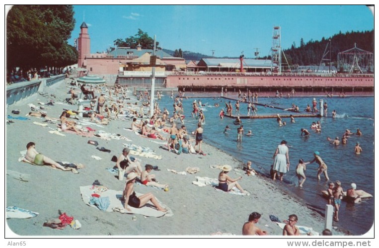 Coeur D'Alene ID Idaho, Municipal Beach Lake Shore, C1950s Vintage Postcard - Coeur D'Alene