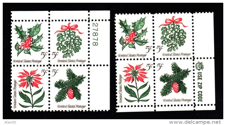 #1254-57, Plate # &amp; Mr. ZIP Blocks Of 4 US Stamps, 1964 Christmas Stamps - Plate Blocks & Sheetlets