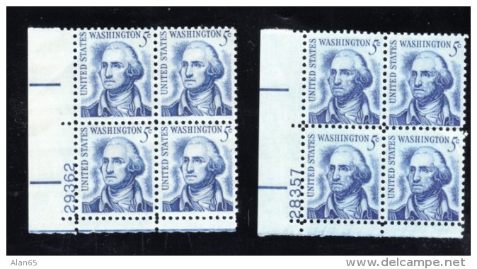 #1283-1283B, Plate # Blocks Of 4 US Stamps, George Washingtion President Original And Re-drawn - Plate Blocks & Sheetlets