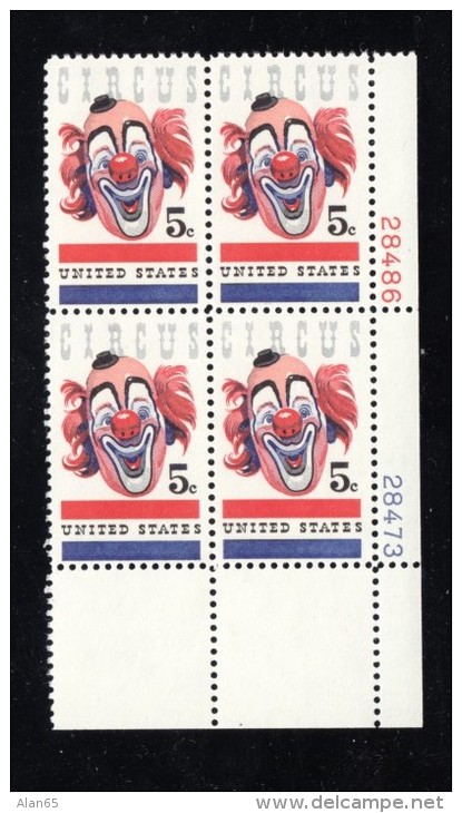 #1309 &amp; #1310, Plate # Blocks Of 4 US Stamps, Circus Clown, 6th International Philatelic Exhibition - Numéros De Planches