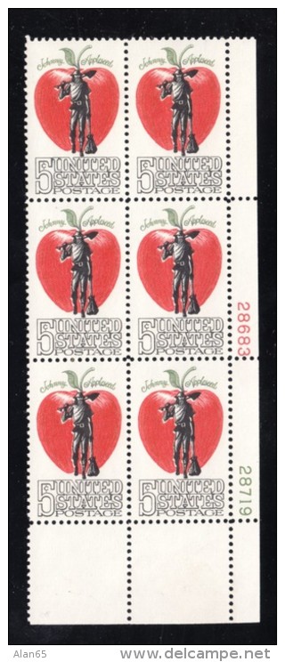 #1317 &amp; #1320, Plate # Blocks Of 4 And 6 US Stamps, American Folklore Johnny Appleseed, Savings Bond Statue Of Liber - Numéros De Planches