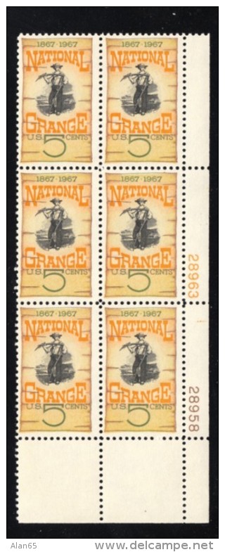 #1323 &amp; #1324, Plate # Blocks Of  6 US Stamps, National Grange, Canada Centenary - Numéros De Planches