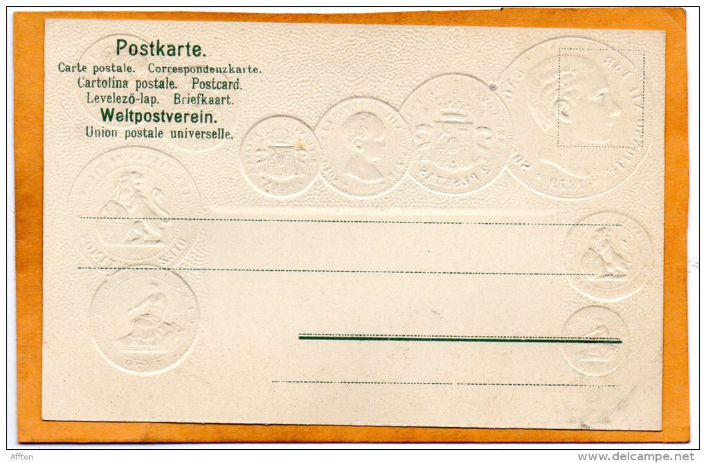 Spain Coins & Flag Patriotic 1900 Postcard - Münzen (Abb.)