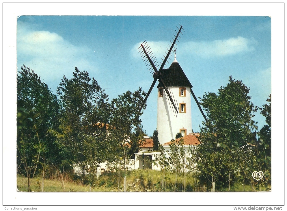 Cp, Bâtiments Et Architecture, Moulin - Au Pays De Monts, Voyagée 1973 - Water Mills