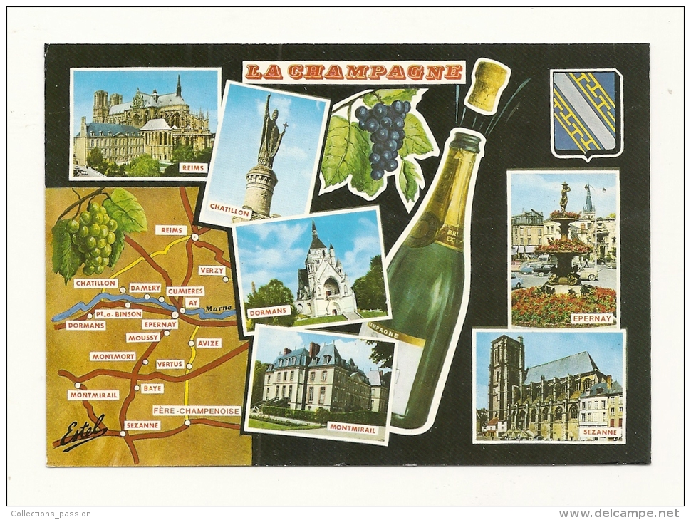 Cp, Carte Géographique, La Champagne, Voyagée 1991 - Landkarten