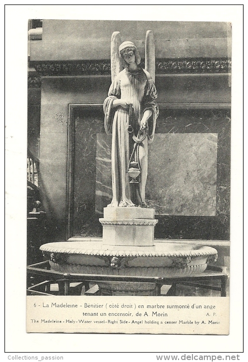 Cp, Sculpture, Eglise De La Madeleine, Bénitier En Marbre Surmonté D´un Ange - Sculptures