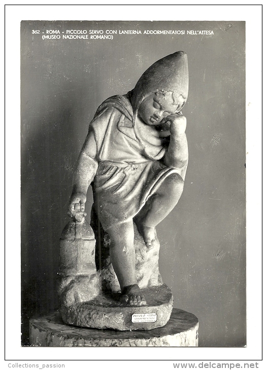 Cp, Sculpture, Roma - Piccolo Servo Con Lanterna Addormentatosi Nell´Attesa - Sculpturen