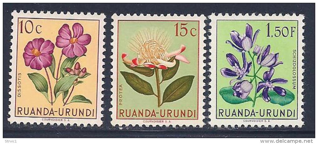 Ruanda Urundi, Scott # 114-5, 124 MNH Flowers, 1953 - Unused Stamps