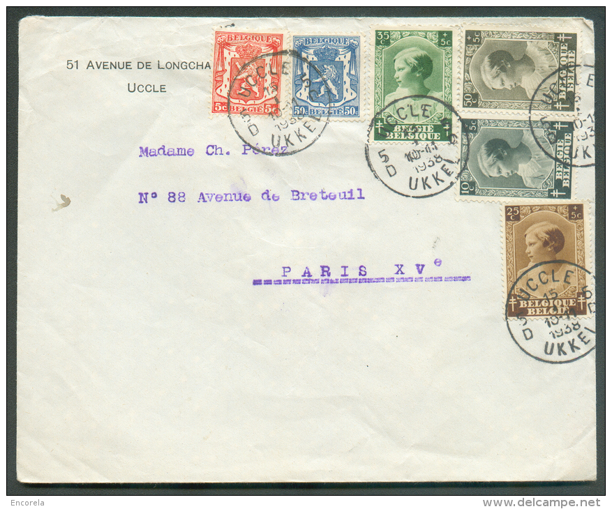 Affranchissement JOSEPHINE-CHARLOTTE Obl. Sc UCCLE Sur Lettre Du 15-4-1938 Vers Paris - 9308 - Cartas & Documentos