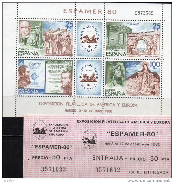 ESPAMER 1980 Spanien Block 21, SD3/80+ EK ** 44€ Skulptur Literatur M/s History Art Music Bloc Painting Sheets Bf Espana - Essais & Réimpressions