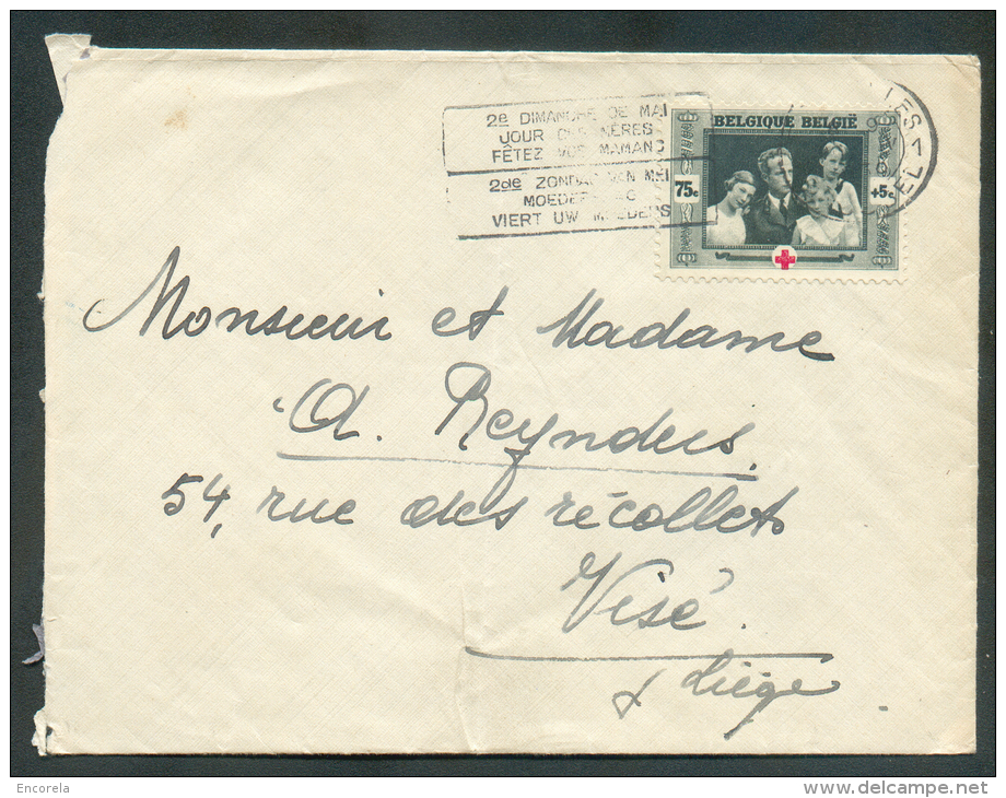 75 Centimes LEOPOLD III Et Enfants Royaux Obl. Mécanique De BRUXELLES 1 Sur Lettre Vers Visé.  9321 - Briefe U. Dokumente