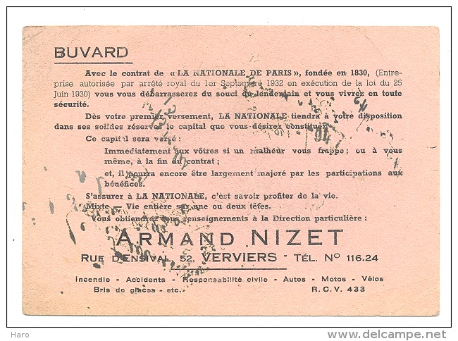 Buvard Publicitaire - VERVIERS - Assurances Armand Nizet (sf73) - A