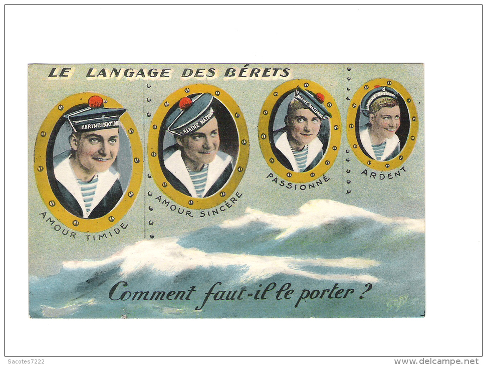 CPA FANTAISIE : LANGAGE DES BERETS - (MARINE NATIONALE) - Hommes