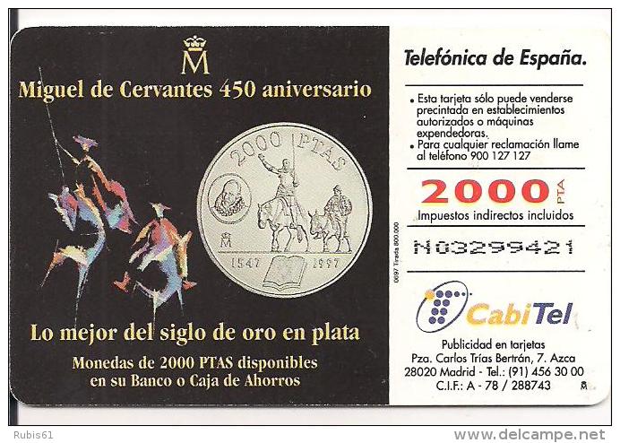 TARJETA CON VISUAL MONEDA 2000PTAS DEL QUIJOTE - Timbres & Monnaies