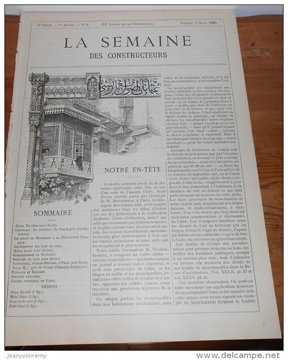 La Semaine Des Constructeurs. N°6. 7 Août 1886. Hôtel , Avenue Marceau à Paris. - Magazines - Before 1900