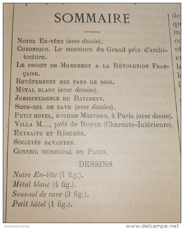 La Semaine Des Constructeurs. N°6. 7 Août 1886. Hôtel , Avenue Marceau à Paris. - Revues Anciennes - Avant 1900