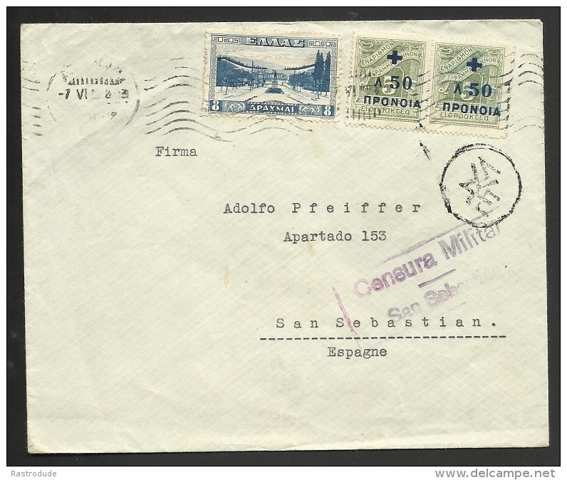 1938 CARTA GRECIA A ESPAÑA - BENEFICIENCIA SOCIAL - CENSURA - Cartas & Documentos