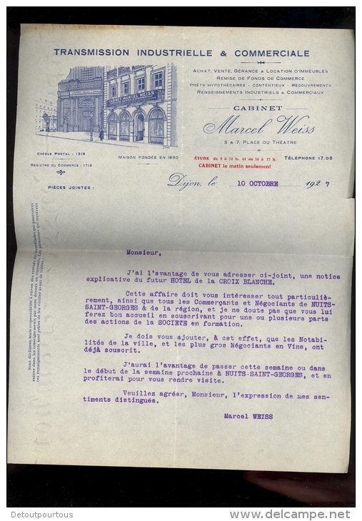 BOURGOGNE . NUITS SAINT ST GEORGES : Notice Souscription Actions Rénovation HOTEL DE LA CROIX BLANCHE  1927 - Sport & Tourismus
