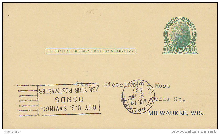 United States Private Postal Stationery Ganzsache Entier JOS. J. SHINNERS Sheriff, MILWAUKEE 1935 (2 Scans) - 1921-40