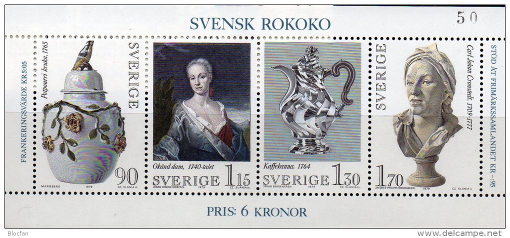 Schwedischer Rokkoko 1979 Schweden Block 7 ** 2€ Gemälde Vase Büste Silberkanne Hojita M/s Art Bloc Art Sheet Of Sverige - Blocks & Sheetlets