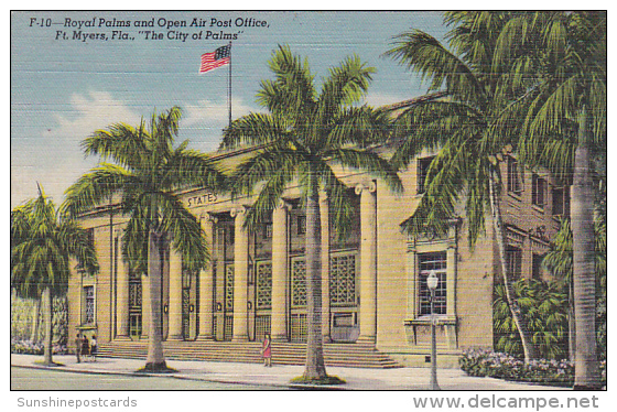 Royal Palms And Open Air Post Office Fort Myers Florida Curteich - Fort Myers