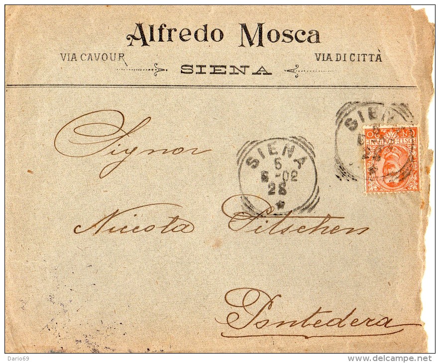 1902 LETTERA INTESTATA CON ANNULLO SIENA - Storia Postale