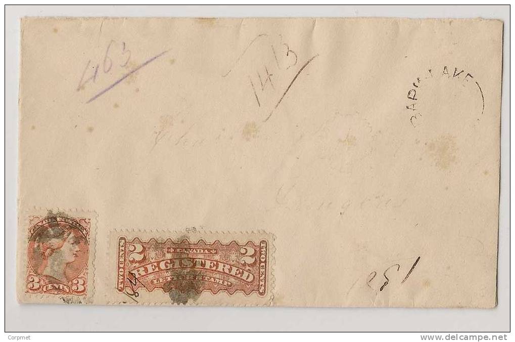 CANADA - 1891 REGISTERED COVER - Victoria Stamp Yvert # 30 + REGISTERED Stamp Yvert # 1 - Address Unreadeble - Postal History