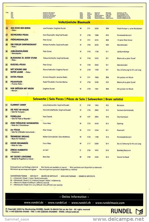 Musik CD  RUNDEL Standards  -  Mit : Märsche , Unterhaltungsmusik , Volkstümliche Blasmusik , Solowerke  -  Neuwertig - Otros & Sin Clasificación