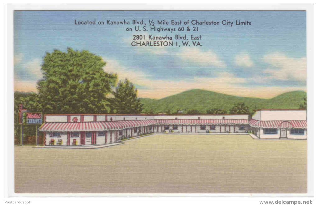 Ace Hotel Court Motel & Restaurant Charleston West Virginia Linen Postcard - Charleston