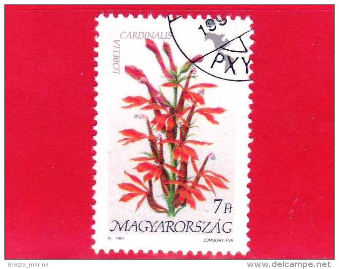 UNGHERIA - MAGYAR - 1991 - Flora D'America  - Fiori - Flowers - Lobelia Cardinalis - 7 - Oblitérés