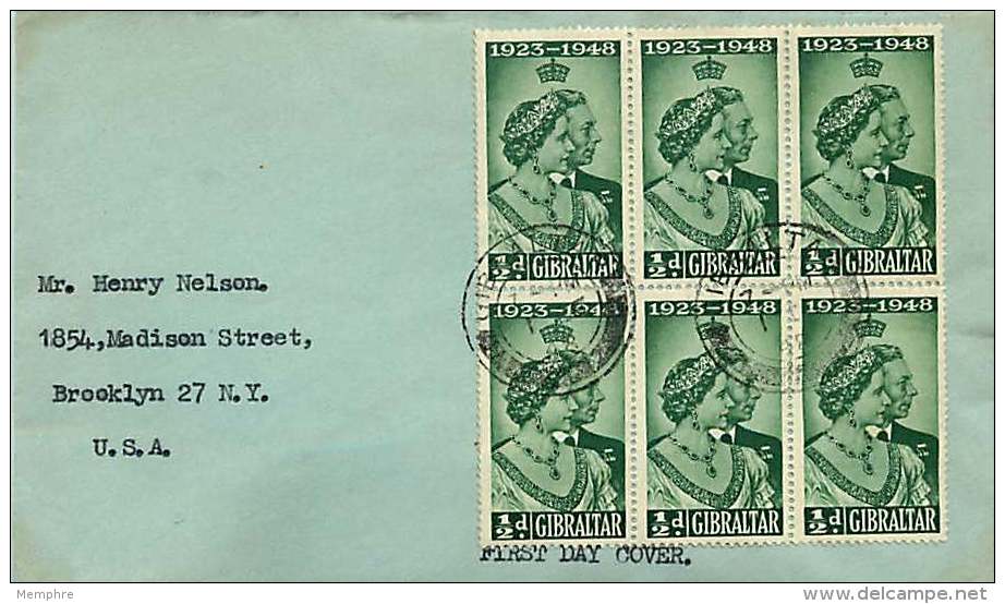 1948  Silver Wedding Issue &frac12;d. SG 134  X6  FDC To USA - Gibraltar