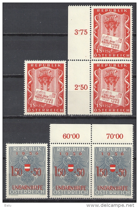 Österreich 1956 Je 3 X Mi 1029 Tag Der Briefmarke + 1030 Ungarnhilfe - Siehe Guten Scan - Yv 862 863 - Ungebraucht